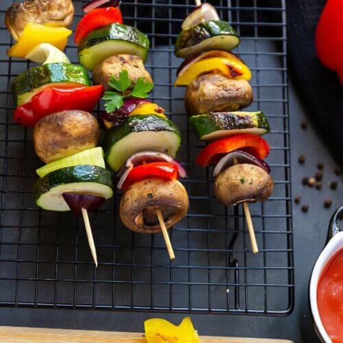 Grilled beef and veggie skewers recipe