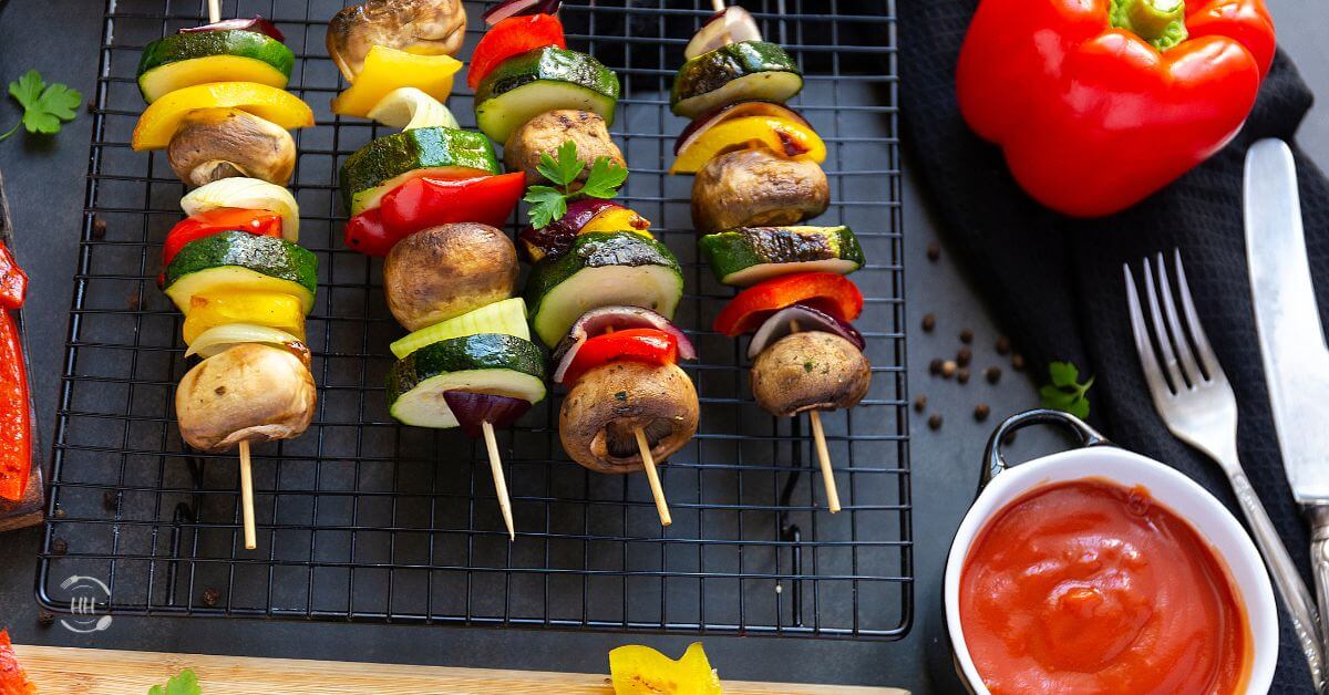 Grilled beef and veggie skewers recipe