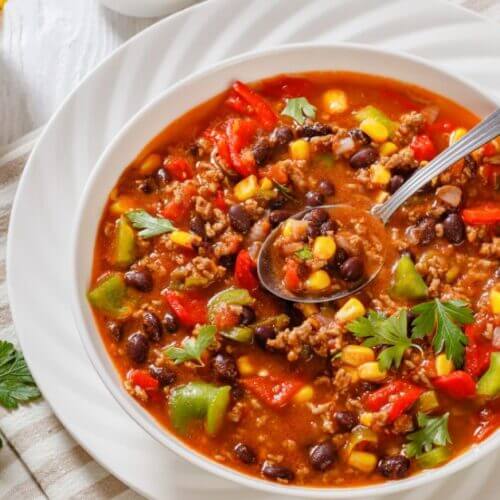 Hamburger corn and veggie soup